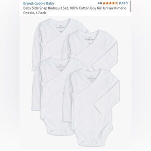 Bundle (4) 0-3M Organic Cotton Goobie Baby White Long Sleeve Kimono Onesies